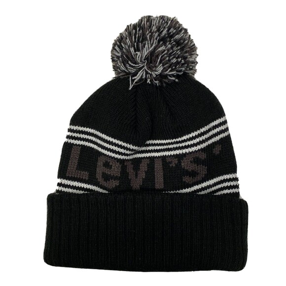 LEVI'S Kids' Boys Stacks Pompom Beanie Hat In Black NWT - Picture 3 of 4